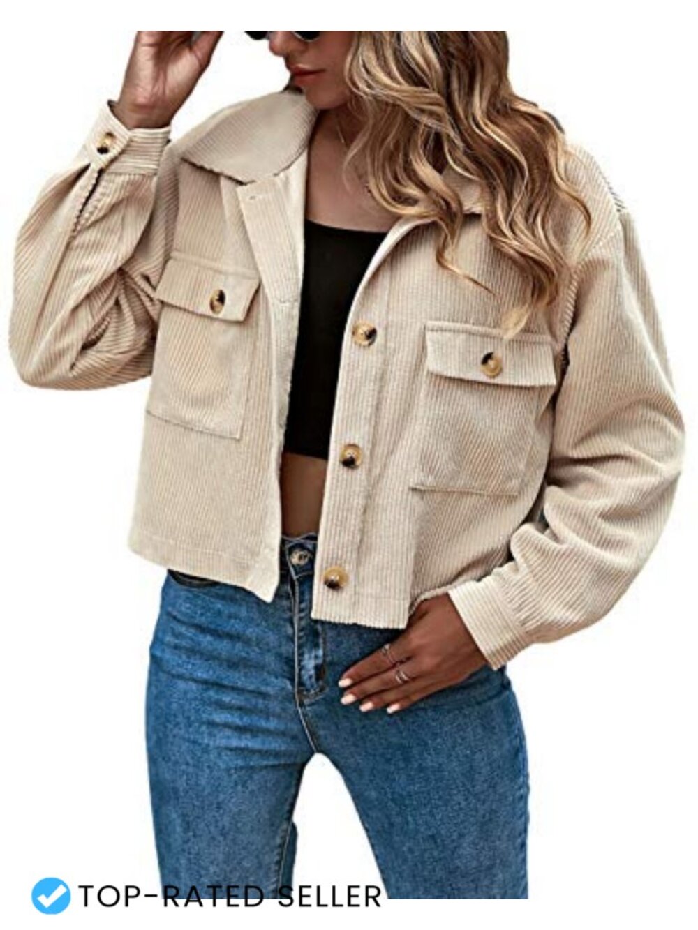 Cropped Corduroy Shacket Women Button Down Casual Fall Jacket